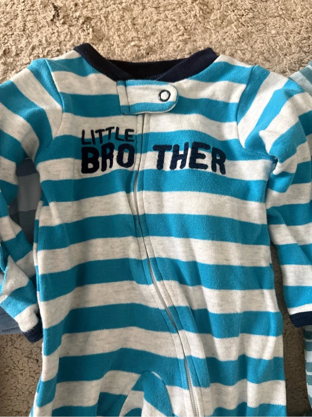 Striped Blue 'Little Brother' Footed One-Piece Pajama
